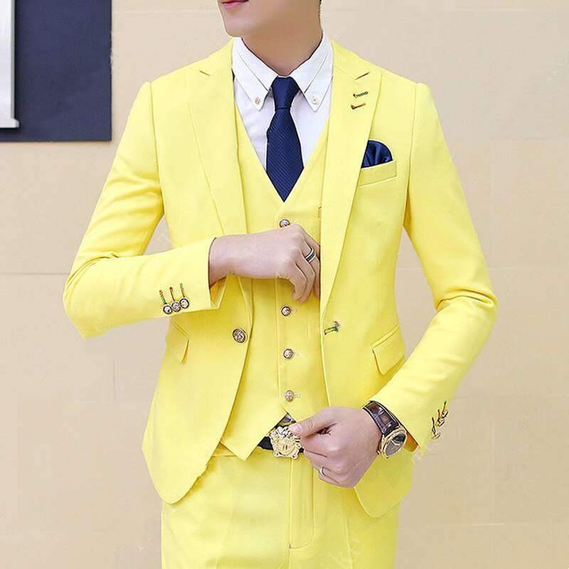 Men's Three-piece Yellow Blazer Suits Slim Fit Groom Dress Custom Suits - Acapparelstore