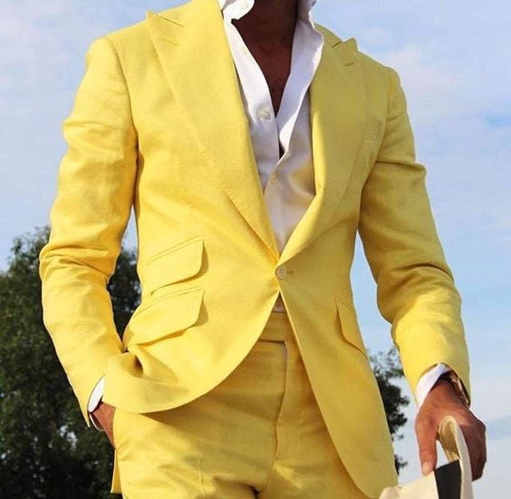 Men's Three-piece Yellow Blazer Suits Slim Fit Groom Dress Custom Suits - Acapparelstore