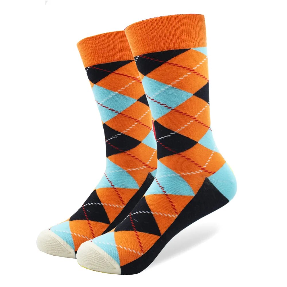 Five Pair lot Men's Colorful Funny Argyle Combed Cotton Socks - Acapparelstore