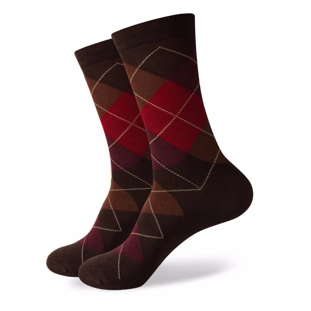 Match Up Men's Colorful Argyle Cotton Crew Socks Business Socks - Acapparelstore