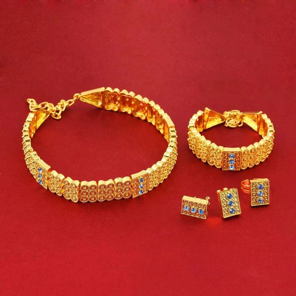 24k Gold Color Ethiopian Chokers Necklace Earrings Ring Bracelet
