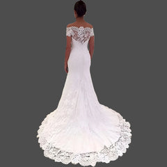 Luxury Lace Mermaid Wedding Dresses Sheer Off Shoulder Bridal Gowns