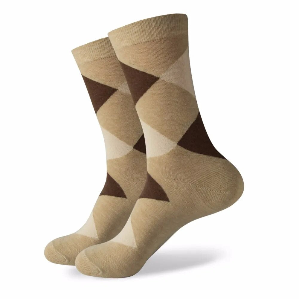 Match Up Men's Colorful Argyle Cotton Crew Socks Business Socks - Acapparelstore