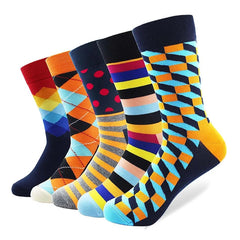 Five Pairs Lot Happy Socks for Man Combed Cotton Material Striped - Acapparelstore