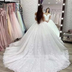 Appliques Lace-up Off Shoulder Ball Gown Luxury Beaded Princess Wedding Dress