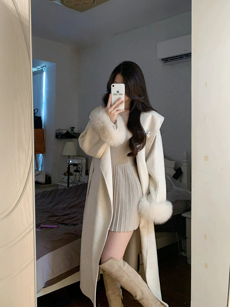 Women's Winter Lady Mid-Length Waist-Tight Woolen Coat