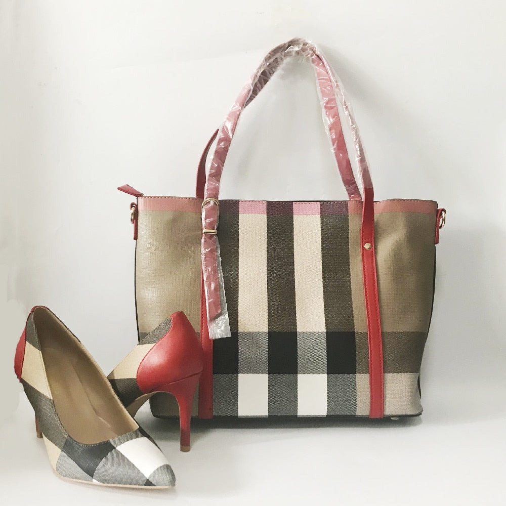 Women's Striped Style Soft Pumps Shoes Match Big Handbag Sets - Acapparelstore