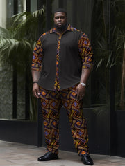 Size Men'Plus Size Men's Retro Totem Long-Sleeved Shirt Straight Pants Suit