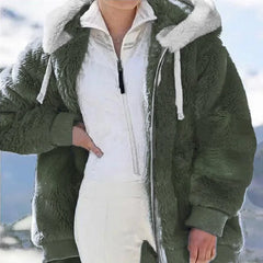 New Style Autumn Winter Women's Jacket Loose Plush Zipper Hooded Jacket