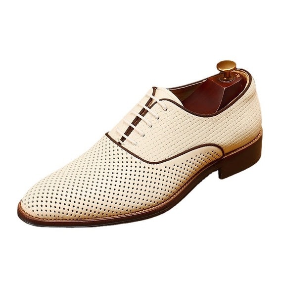 Men's Genuine Leather Oxfords Shoes White Carving Formal Luxury Shoes
