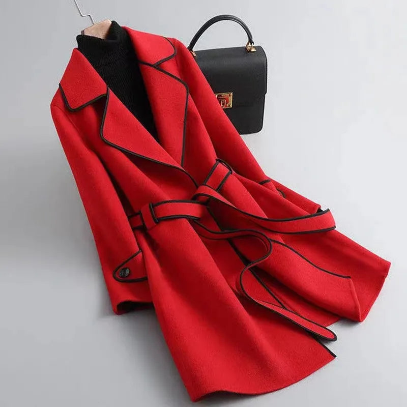 New Autumn Winter Coat for Women Turn-down Collar Woolen Jacket