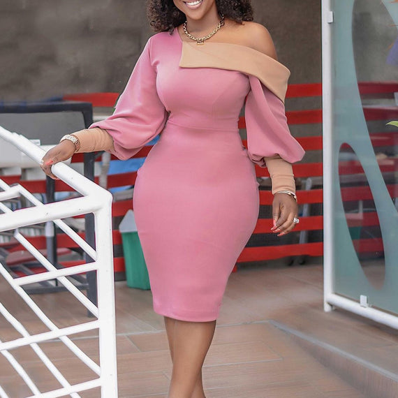 African Ladies Dresses Elegant Wrist High Waist V Neck Vintage Working Dress