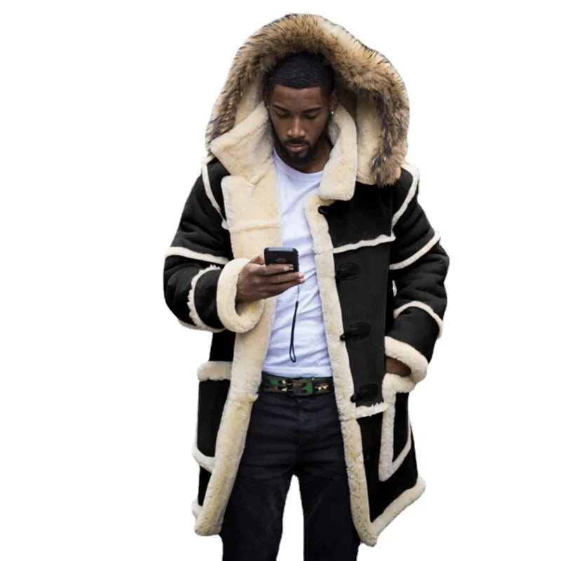 Men's Thicken Faux-Fur Jacket Fleece Stitching Casual Slim-fit Coat