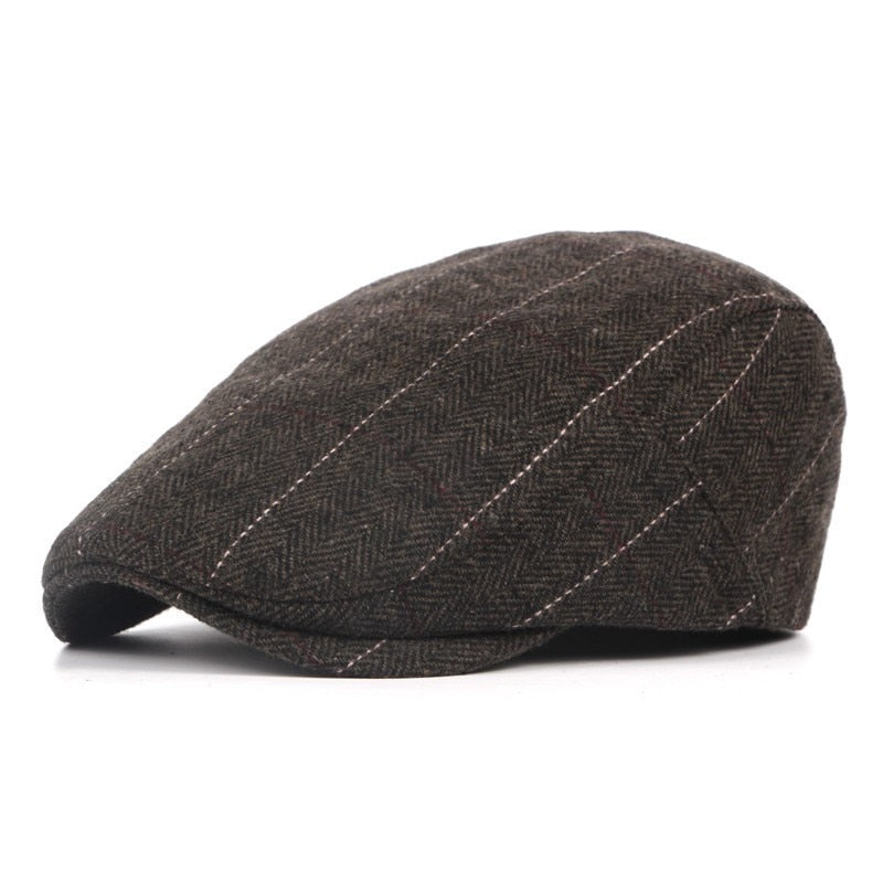 Men's Autumn Winter Hats British Western Style Striped Berets Caps - Acapparelstore