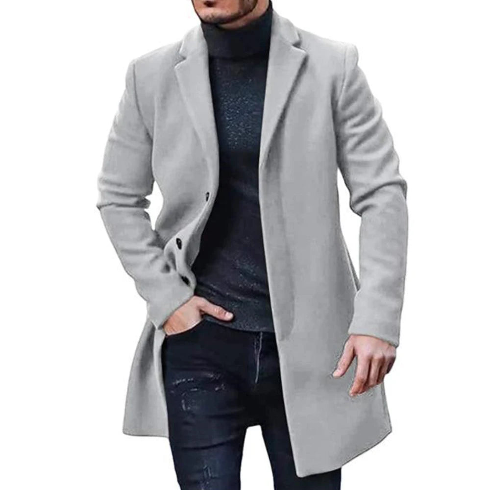 Men's Woolen Winter Coat Fashion Lapel Single Breasted Style Coat