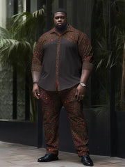 Size Men'Plus Size Men's Retro Totem Long-Sleeved Shirt Straight Pants Suit