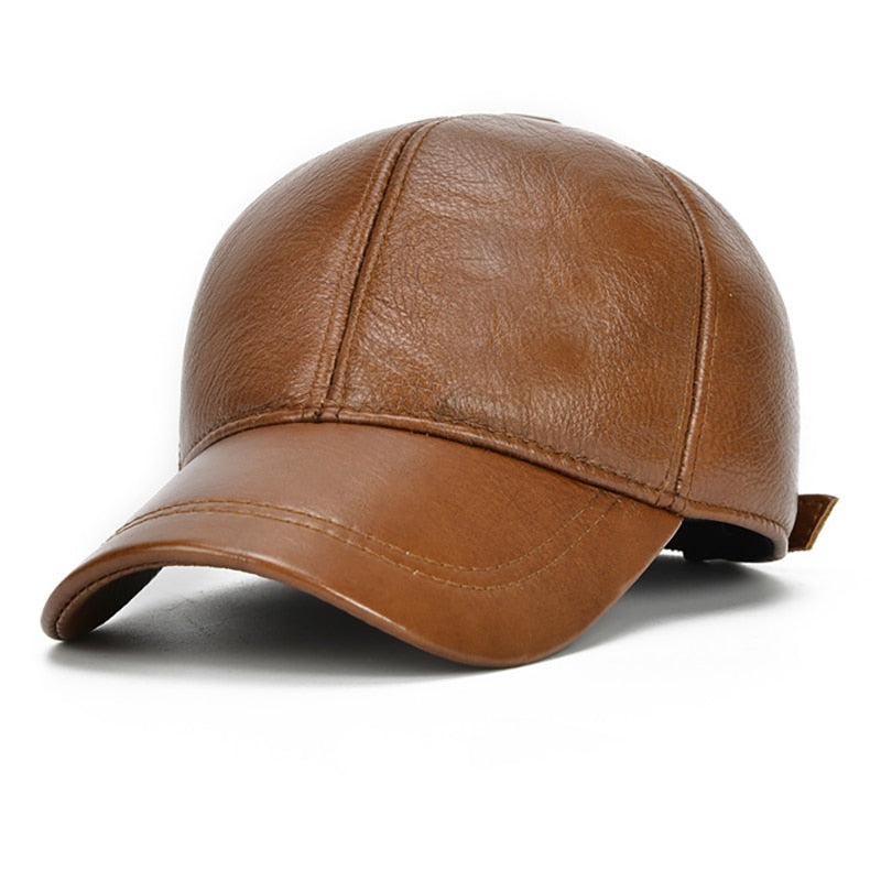 Adjustable Men's Genuine Cowhide Leather Baseball Fall Winter Cap - Acapparelstore