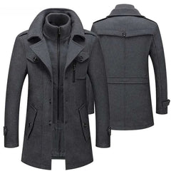 Men's Fashion Slim Fit Winter Wool Trench Coats Middle Long Jacket