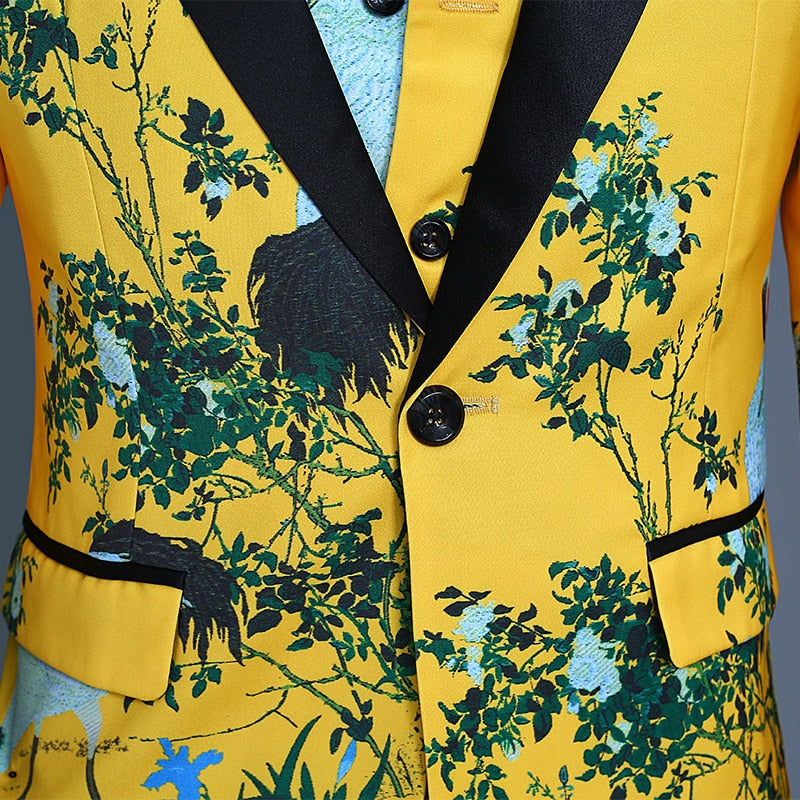 Fashion New Men's Leisure Boutique Printed Flower Slim Suit - Acapparelstore