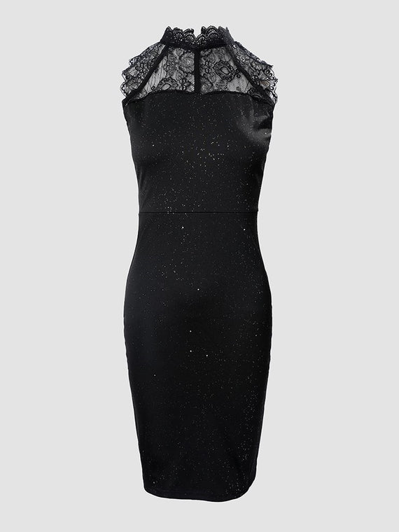 Sexy Women's Dresses Summer Glitter Contrast Lace Plain Dresses