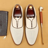 Men's Genuine Leather Oxfords Shoes White Carving Formal Luxury Shoes