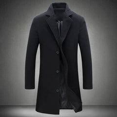 Autumn Winter Fashion Men's Woolen Coats Solid Color Single Breasted