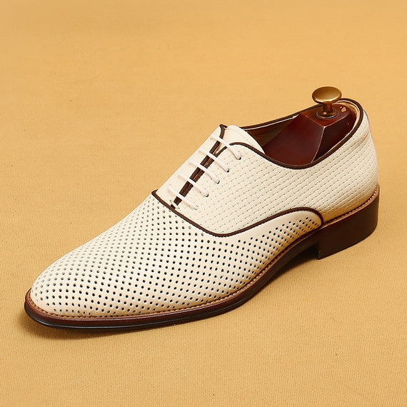 Men's Genuine Leather Oxfords Shoes White Carving Formal Luxury Shoes