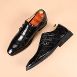 Men's Business Oxford Leather Shoes Buckle Square Toe Dress Shoes