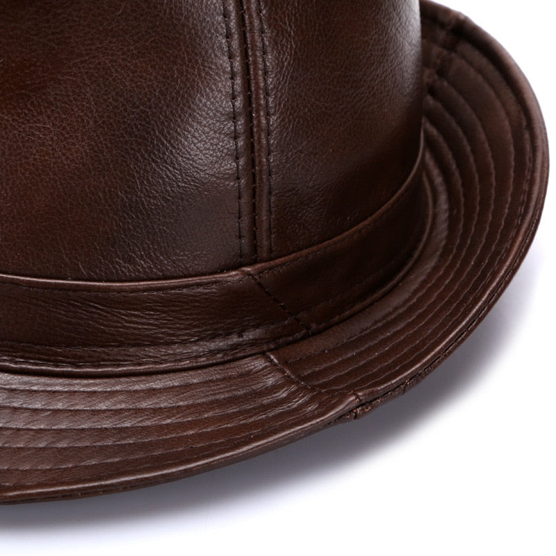 Men's Autumn Winter Warm 100% Real Cowhide Leather Hats - Acapparelstore