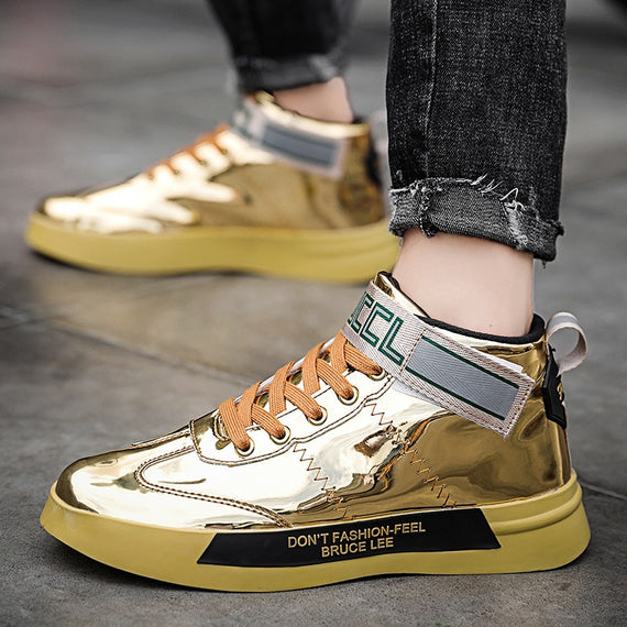 Autumn Men High Tops Shoes Golden Mirrors Sneakers Large Size