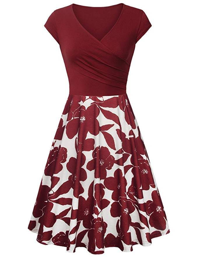 Floral Print Mini Dress Sexy V-Neck Big Swing Stitching Retro Sundress