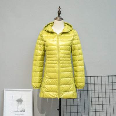 Long Down Jackets Women's Ultra-Light Hooded Duck Down Coat