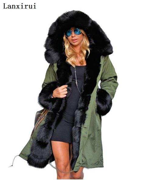 women's Parka Coats Thick Large Fur Collar Hooded Warm Coat