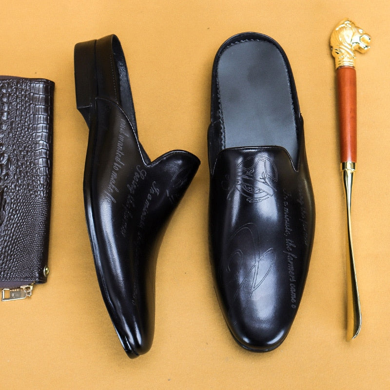 Italian Luxury Men's Slippers Genuine Leather Slip-On Loafers - Acapparelstore