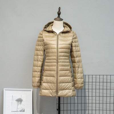 Long Down Jackets Women's Ultra-Light Hooded Duck Down Coat