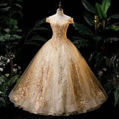Women's Gold Quinceanera Wedding Dress Off Shoulder Party Dress - Acapparelstore