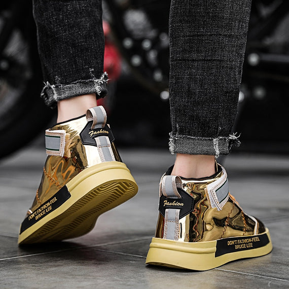 Autumn Men High Tops Shoes Golden Mirrors Sneakers Large Size