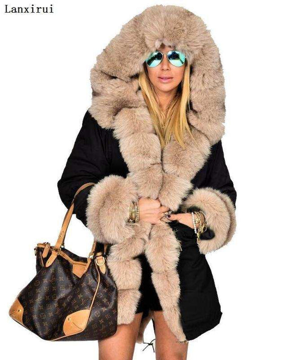 women's Parka Coats Thick Large Fur Collar Hooded Warm Coat