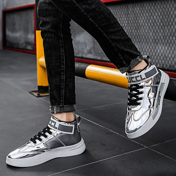 Autumn Men High Tops Shoes Golden Mirrors Sneakers Large Size