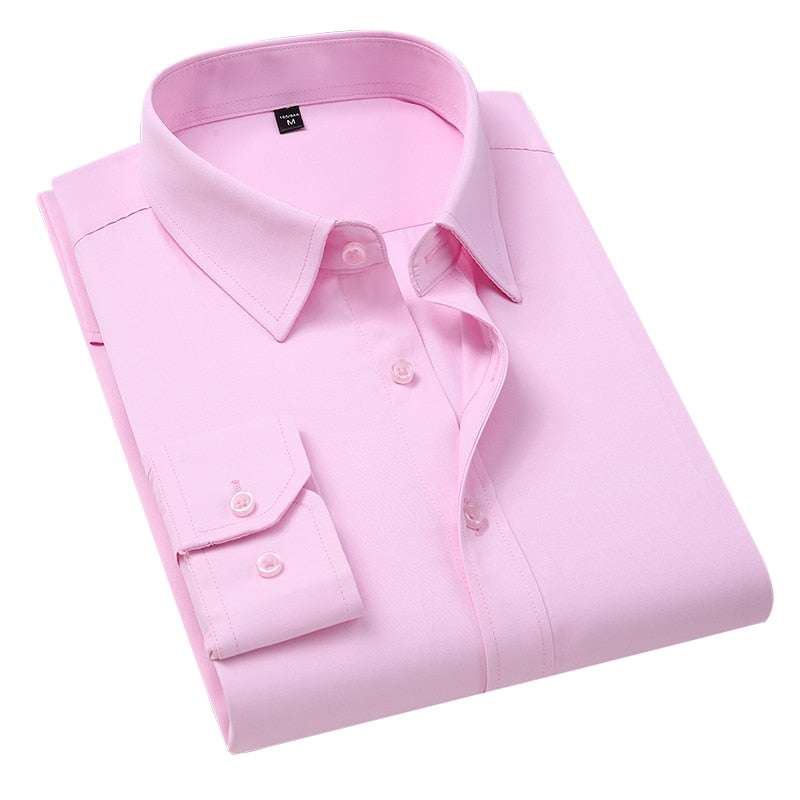 Men Solid Color Business Shirt Fashion Slim White Long Sleeve Shirt - Acapparelstore