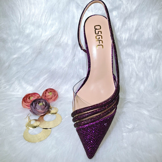 Comfortable Women's Streamline Shoes Pointed Shiny Diamond Shoes Bag