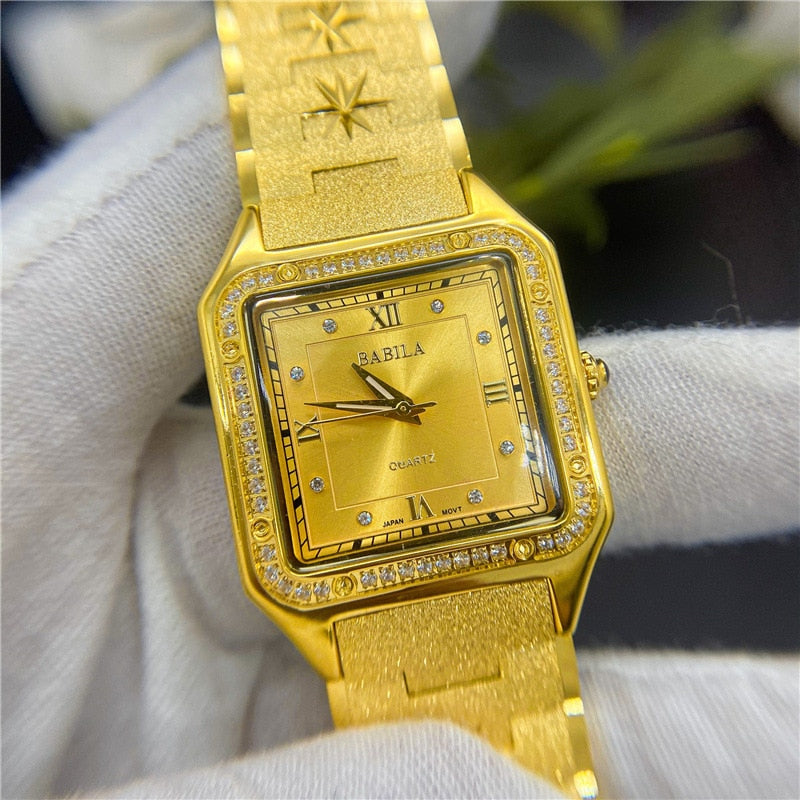 Men's Gold Watch Square Big Dial European Retro Carved Gold Watch - Acapparelstore