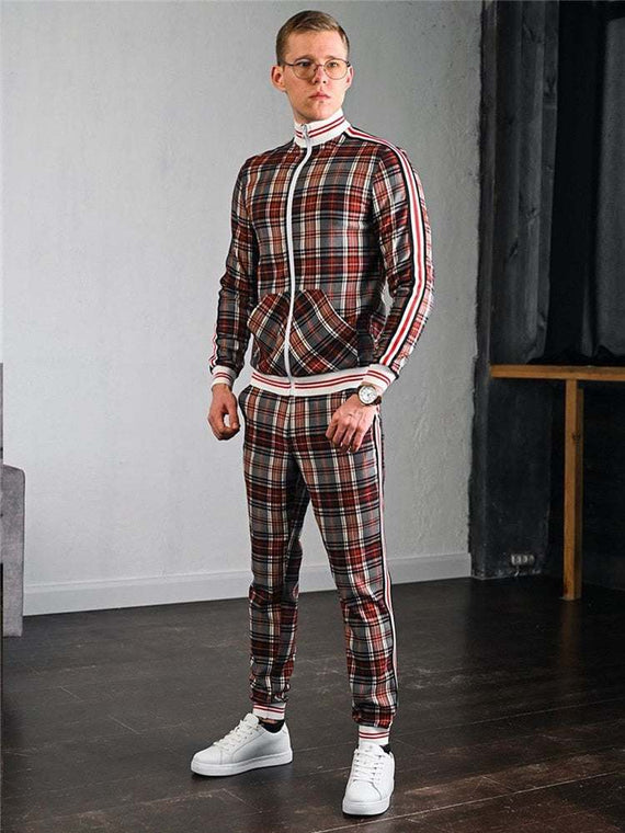 Men's Tracksuit Two-piece Striped Lattice Slim Fit Tracksuit