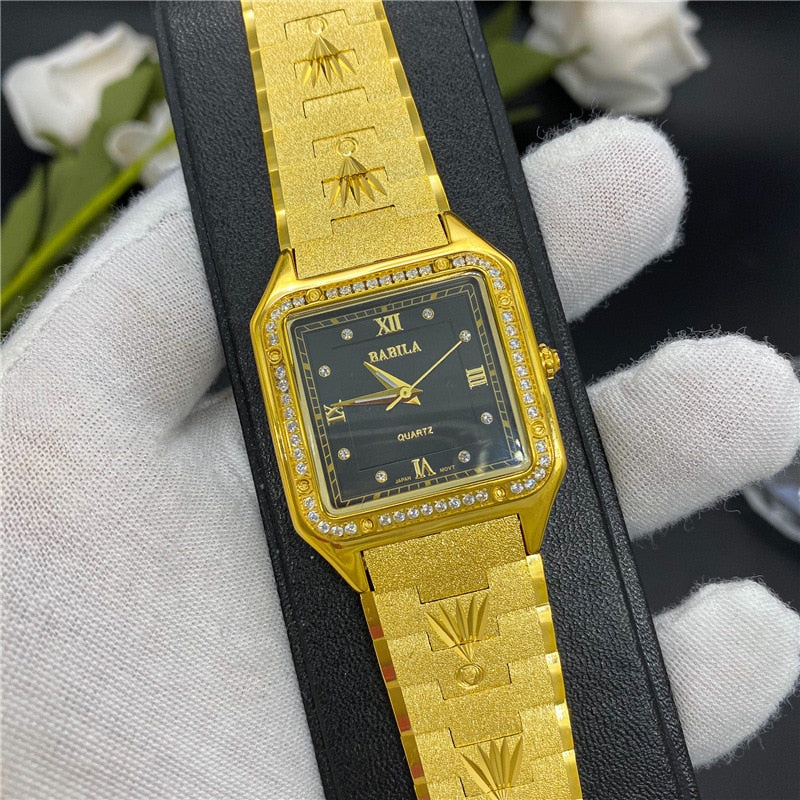 Men's Gold Watch Square Big Dial European Retro Carved Gold Watch - Acapparelstore