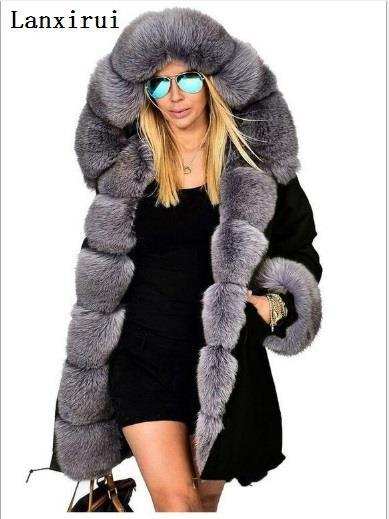 women's Parka Coats Thick Large Fur Collar Hooded Warm Coat