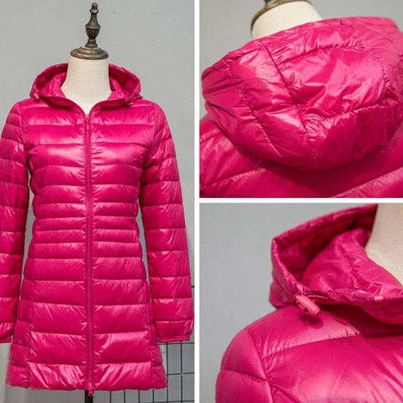 Long Down Jackets Women's Ultra-Light Hooded Duck Down Coat