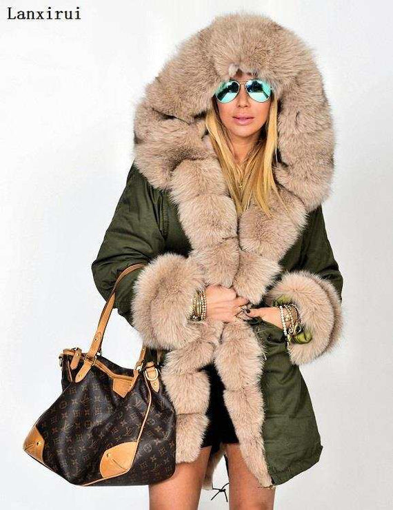women's Parka Coats Thick Large Fur Collar Hooded Warm Coat