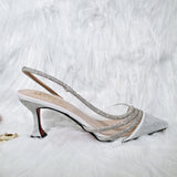 Comfortable Women's Streamline Shoes Pointed Shiny Diamond Shoes Bag