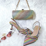Comfortable Women's Streamline Shoes Pointed Shiny Diamond Shoes Bag