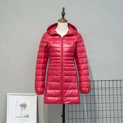 Long Down Jackets Women's Ultra-Light Hooded Duck Down Coat